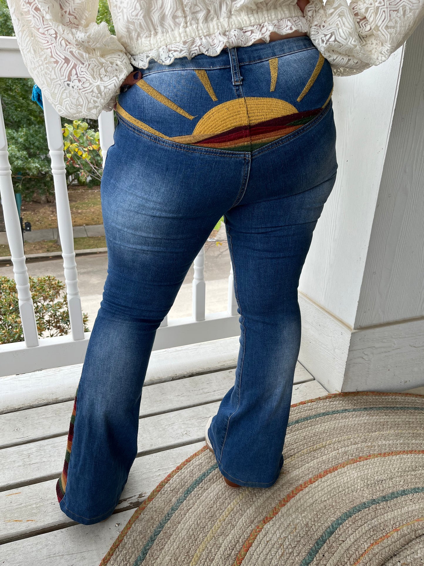 Saints & Hearts Flared Embroidered Sun Jeans