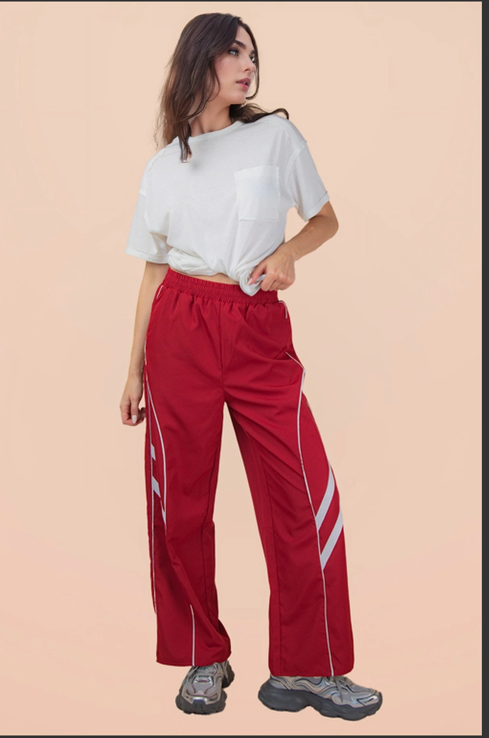 Red Wide Leg Track Pants