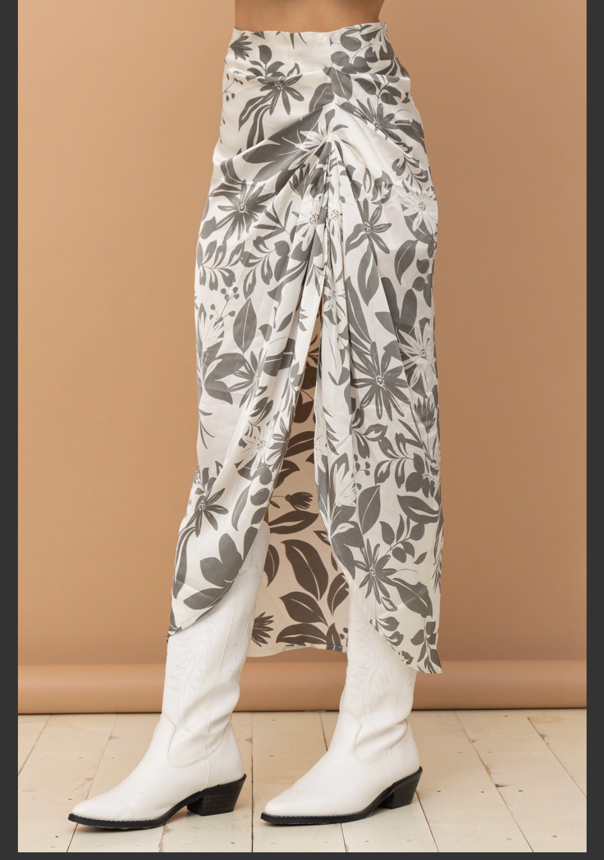 Grey Satin Drape Skirt
