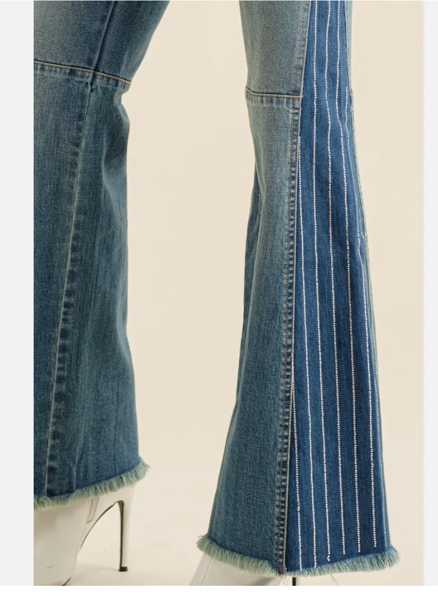 Rhinestone Stripe Side Panel Jeans