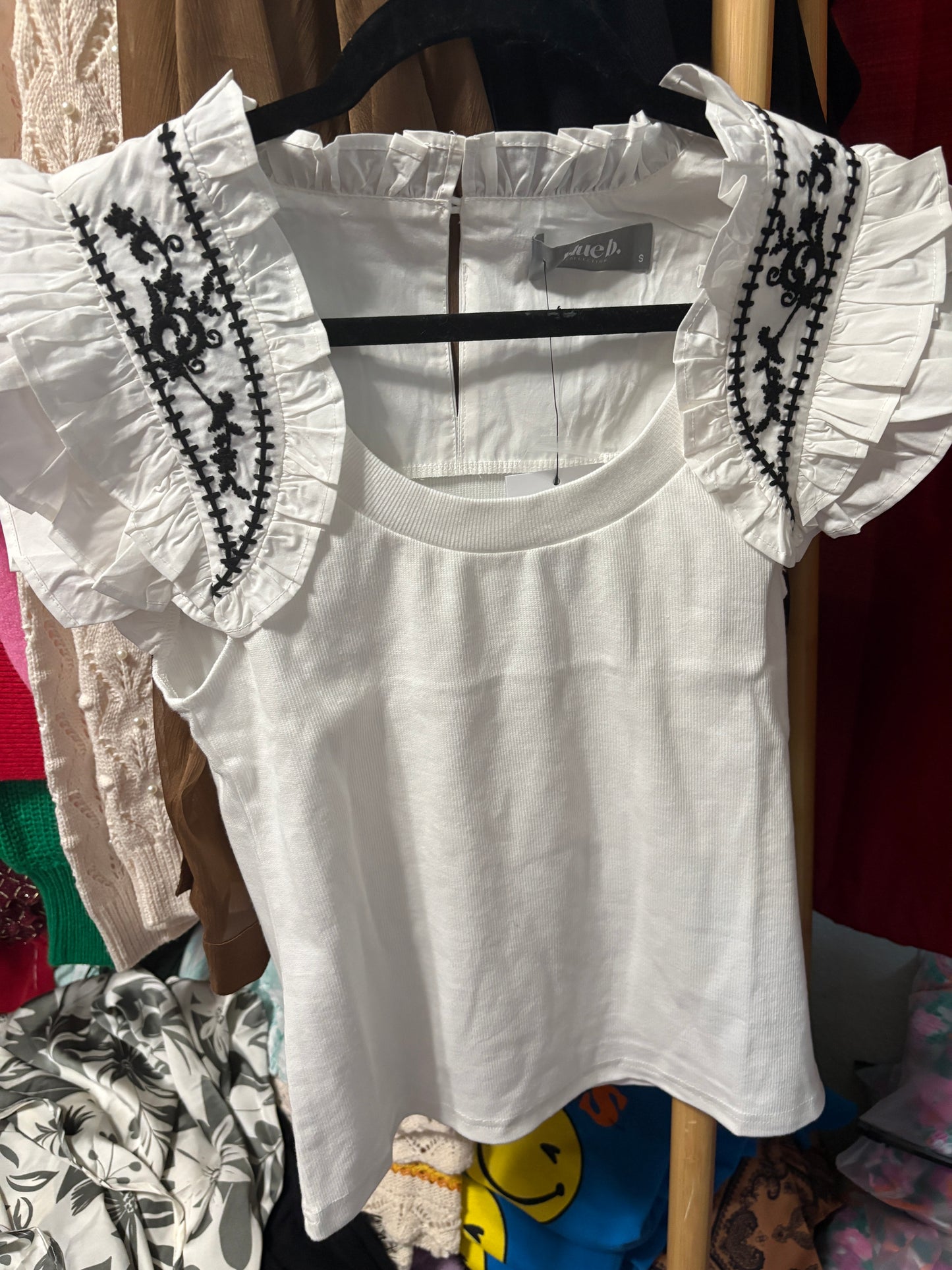 Embroidered Ruffle Tank Top