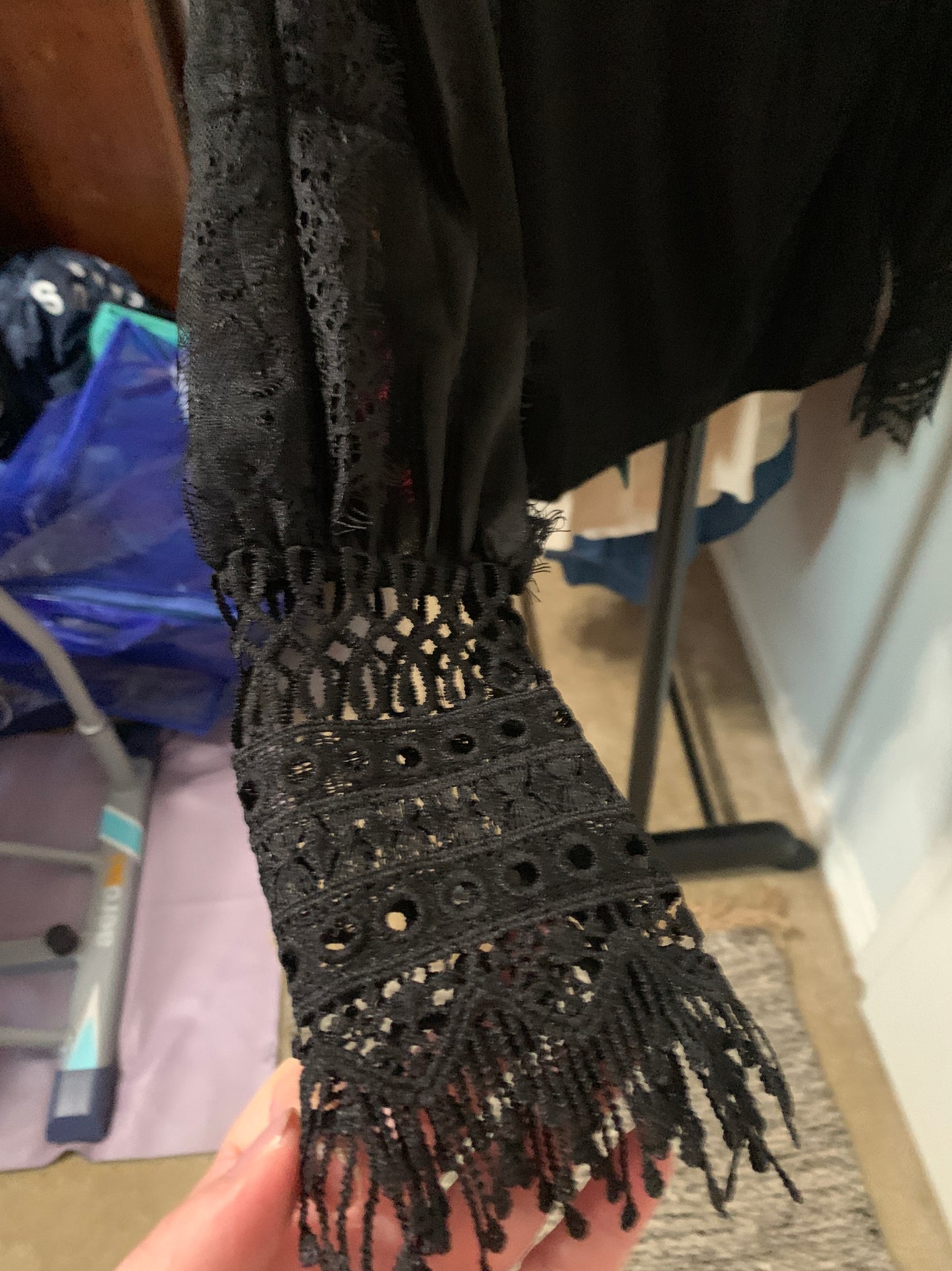 Black Lace Bishop Sleeve Top