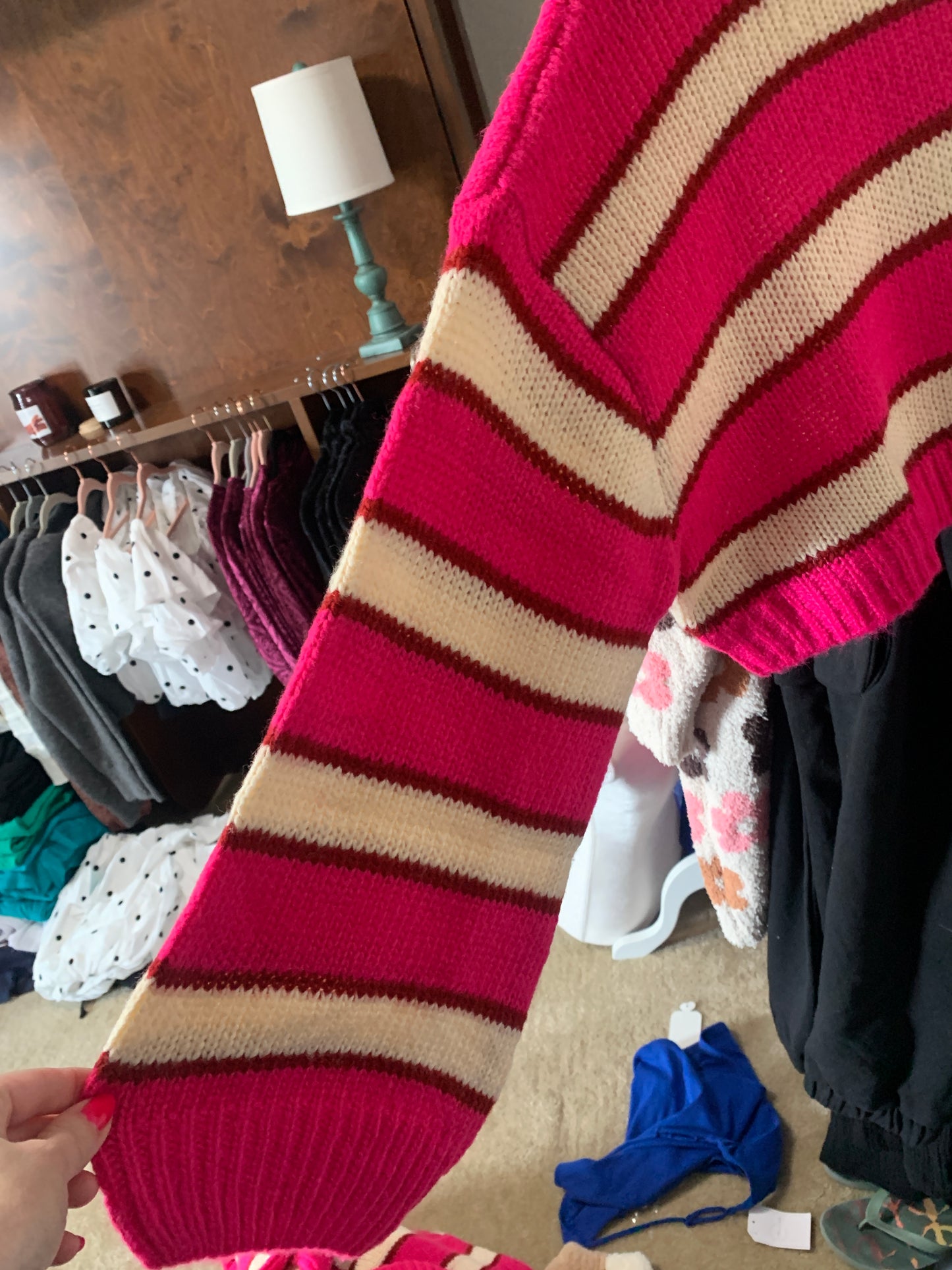 Hot Pink Striped Cropped Sweater