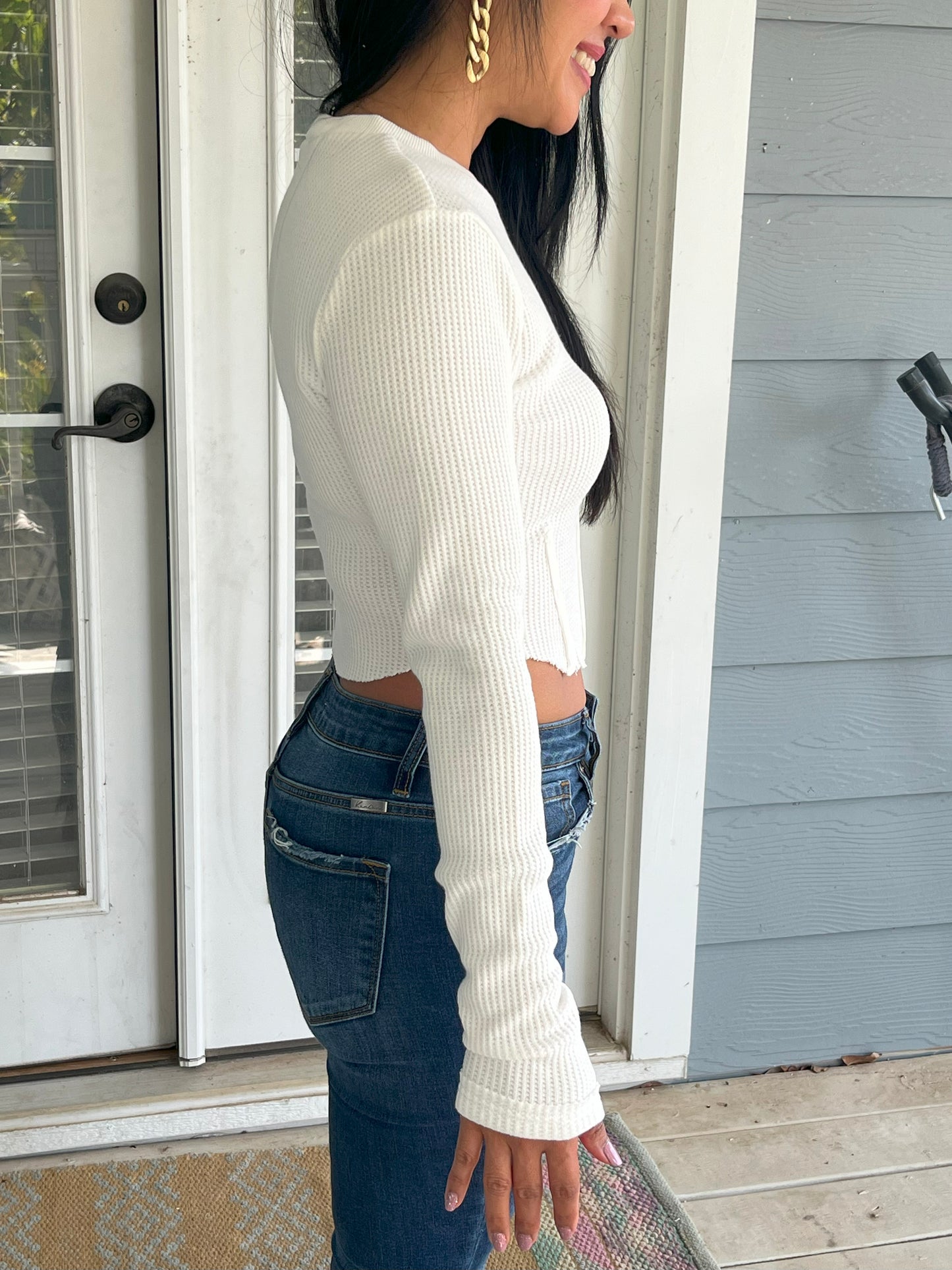Loucia White Ribbed Crop