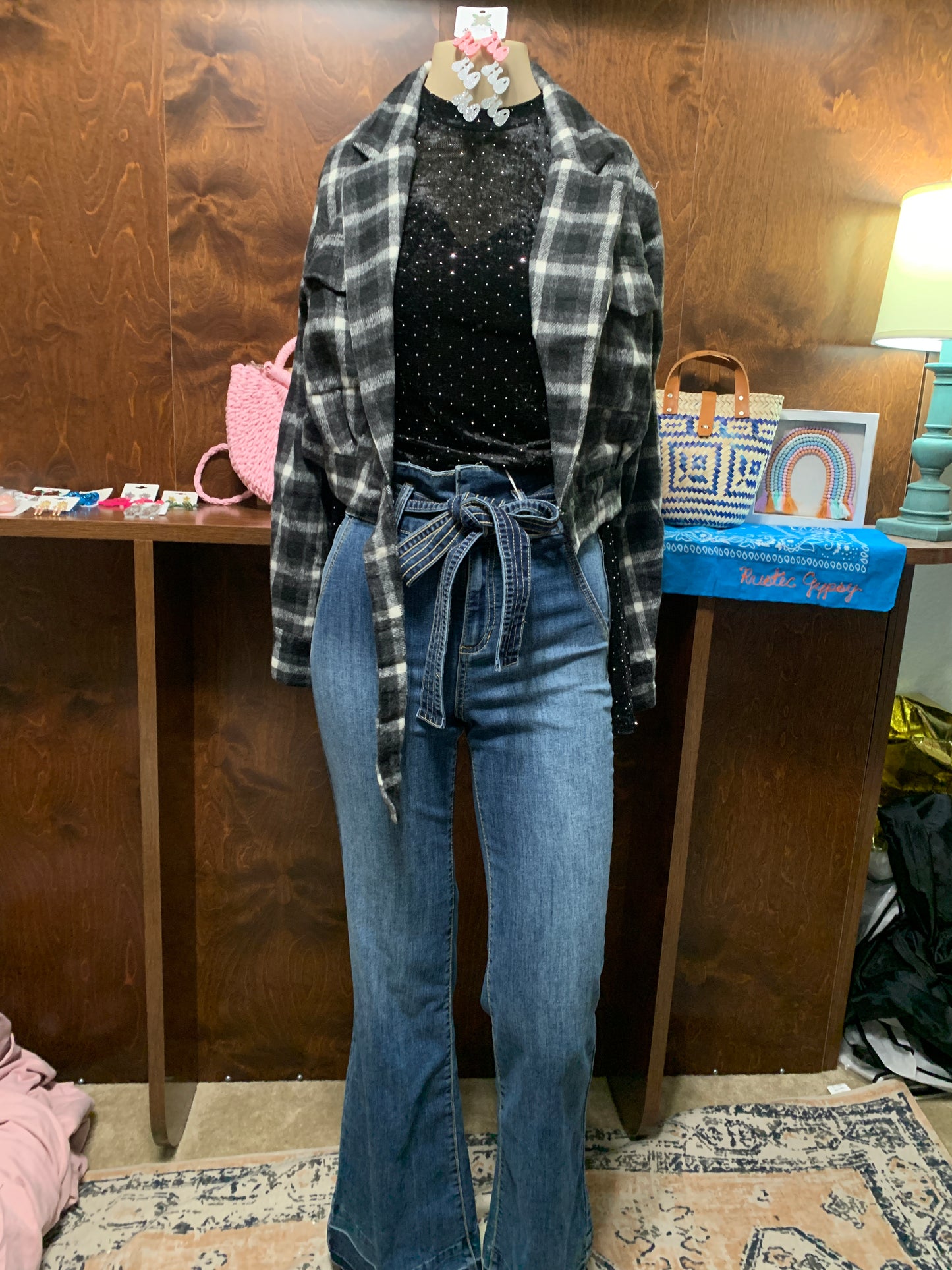 Black Plaid Cropped Jacket