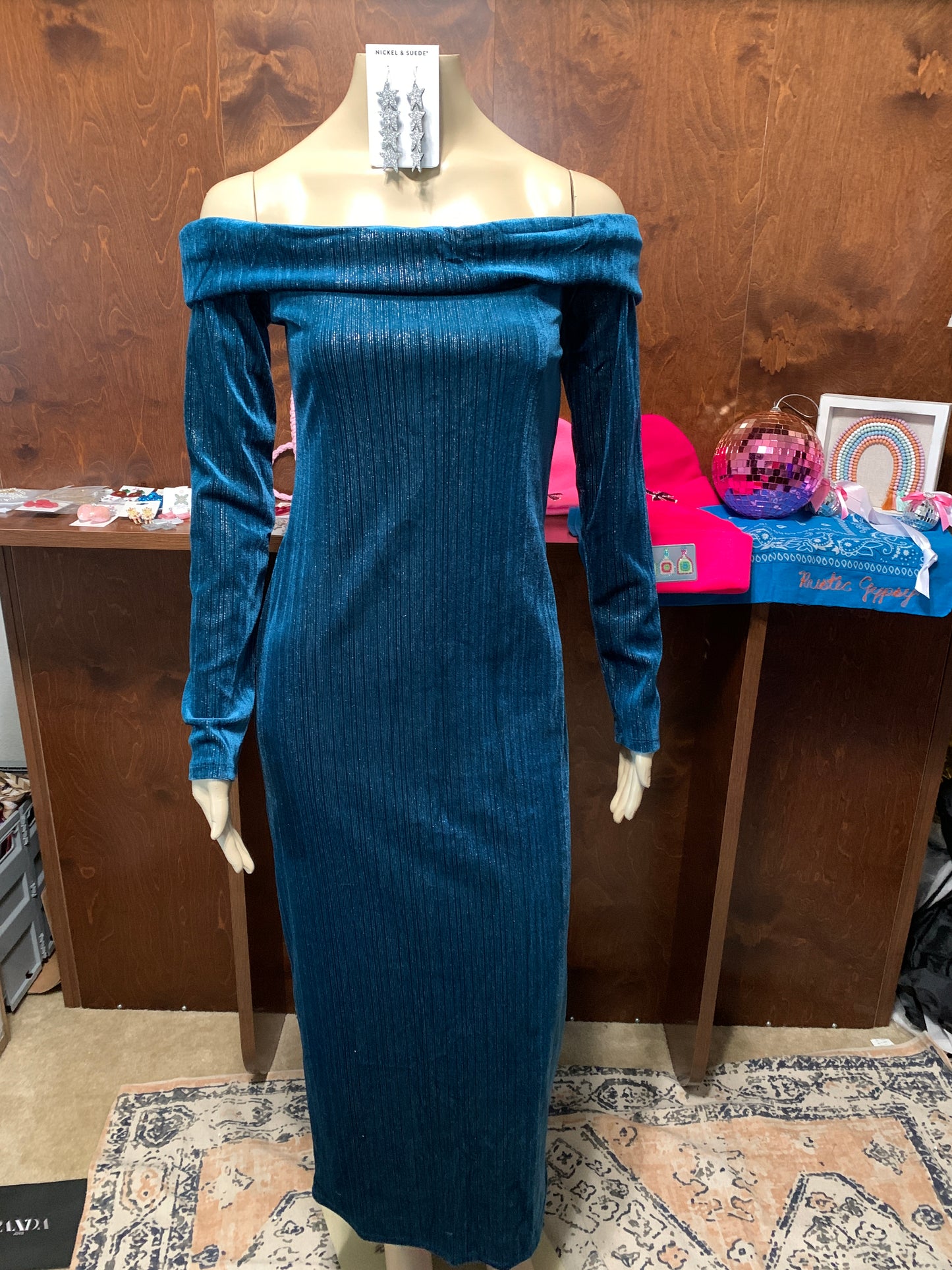 Dark Blue Velvet Midi Dress