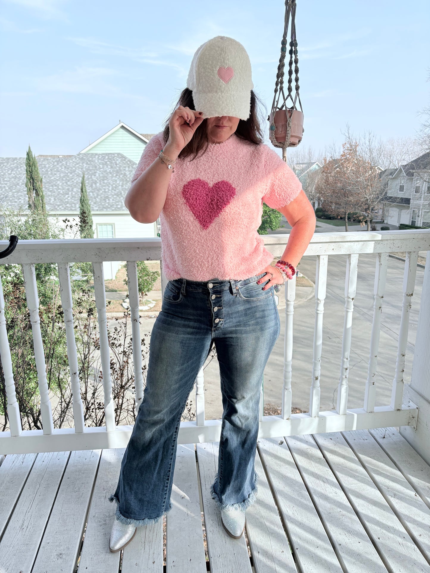 Pink Fuzzy Heart Sweater