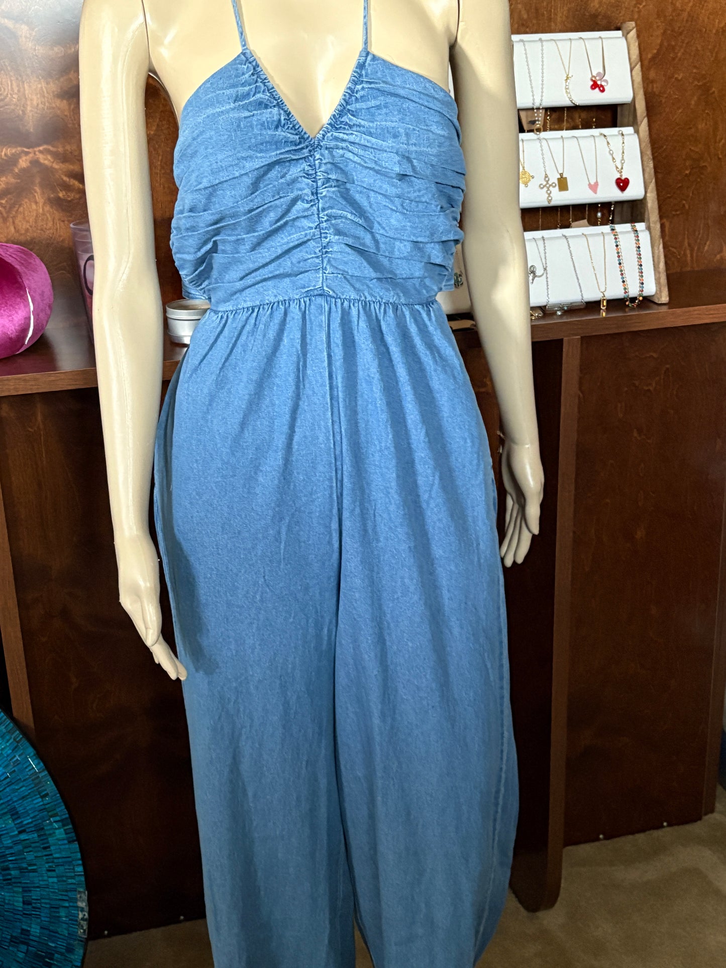 Chambray Halter Jumpsuit