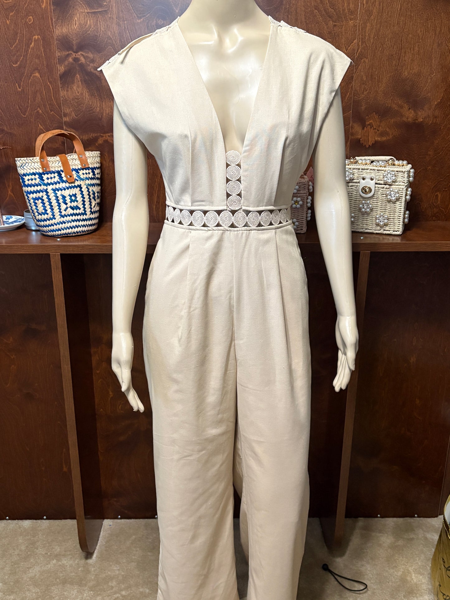 EB Beige Linen Jumpsuit
