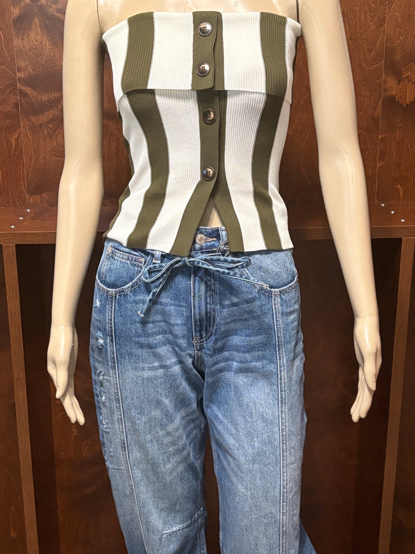 Olive Stripe Sweater Knit Top