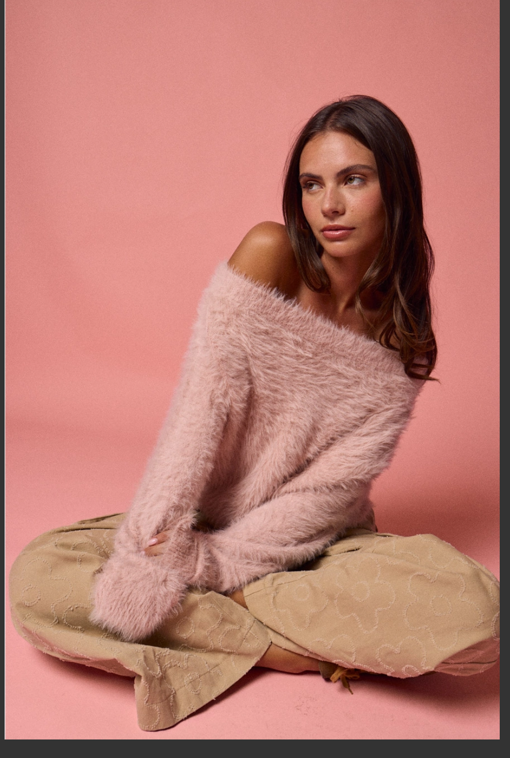 Blush Pink Fuzzy Off the Shoulder Sweater