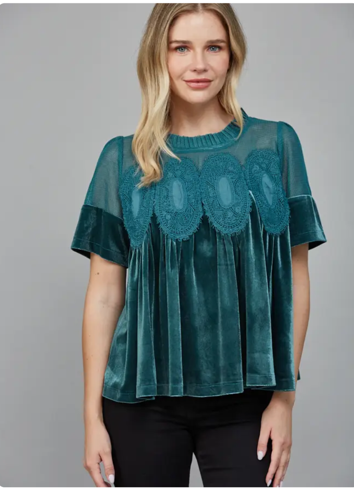 Lace Detail Velvet Babydoll