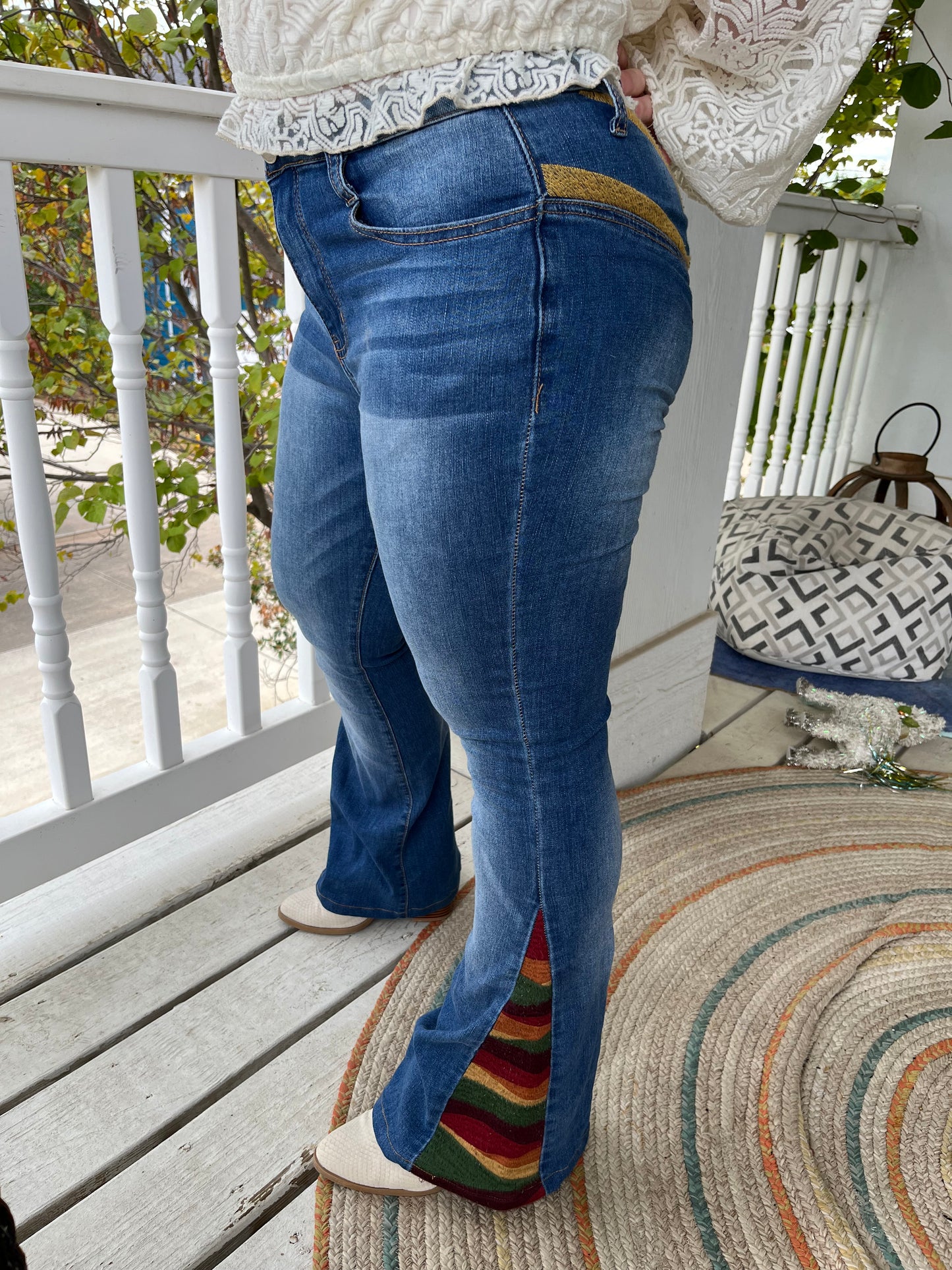 Saints & Hearts Flared Embroidered Sun Jeans