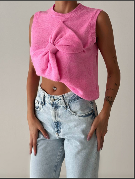 Pink Bow Knit Top