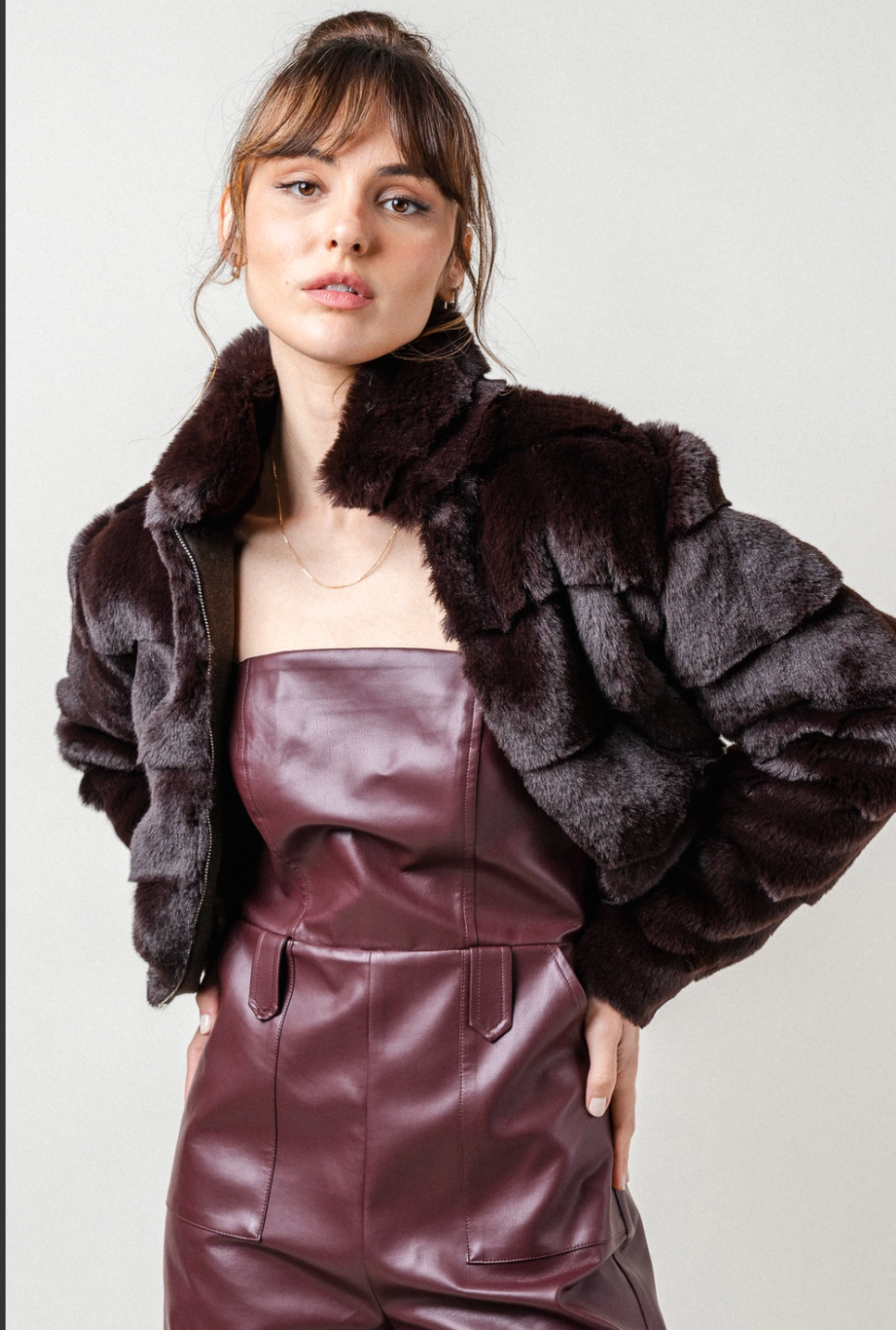 Brown Collared Faux Fur Jacket