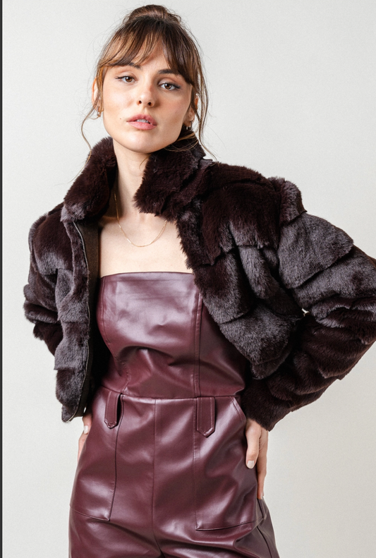 Brown Collared Faux Fur Jacket
