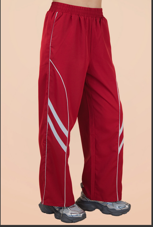 Red Wide Leg Track Pants