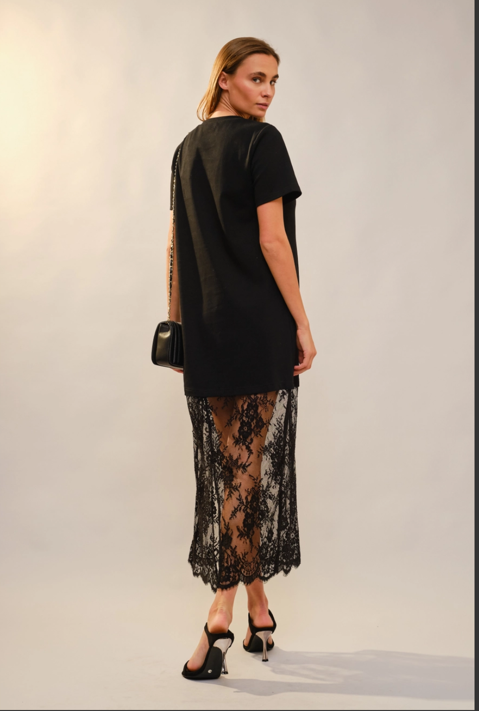 Black Sheer Lace Layered Dress