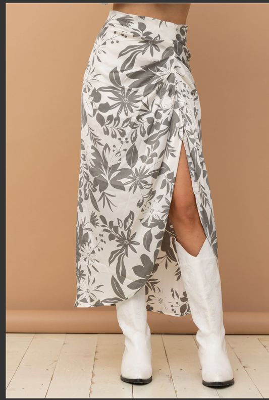 Grey Satin Drape Skirt