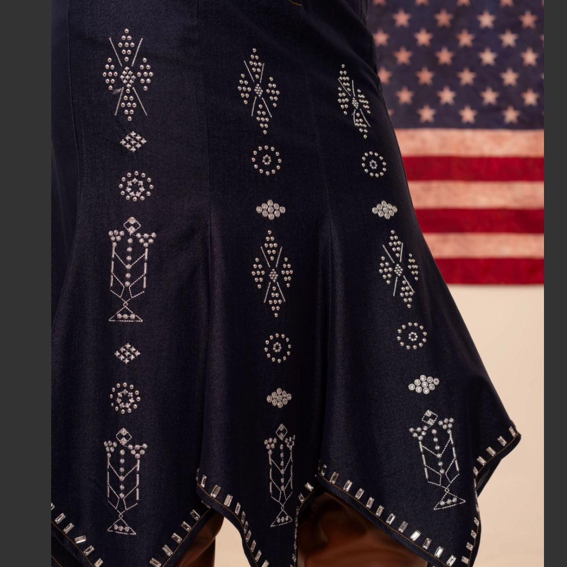 Studded Asym Hem Denim Skirt