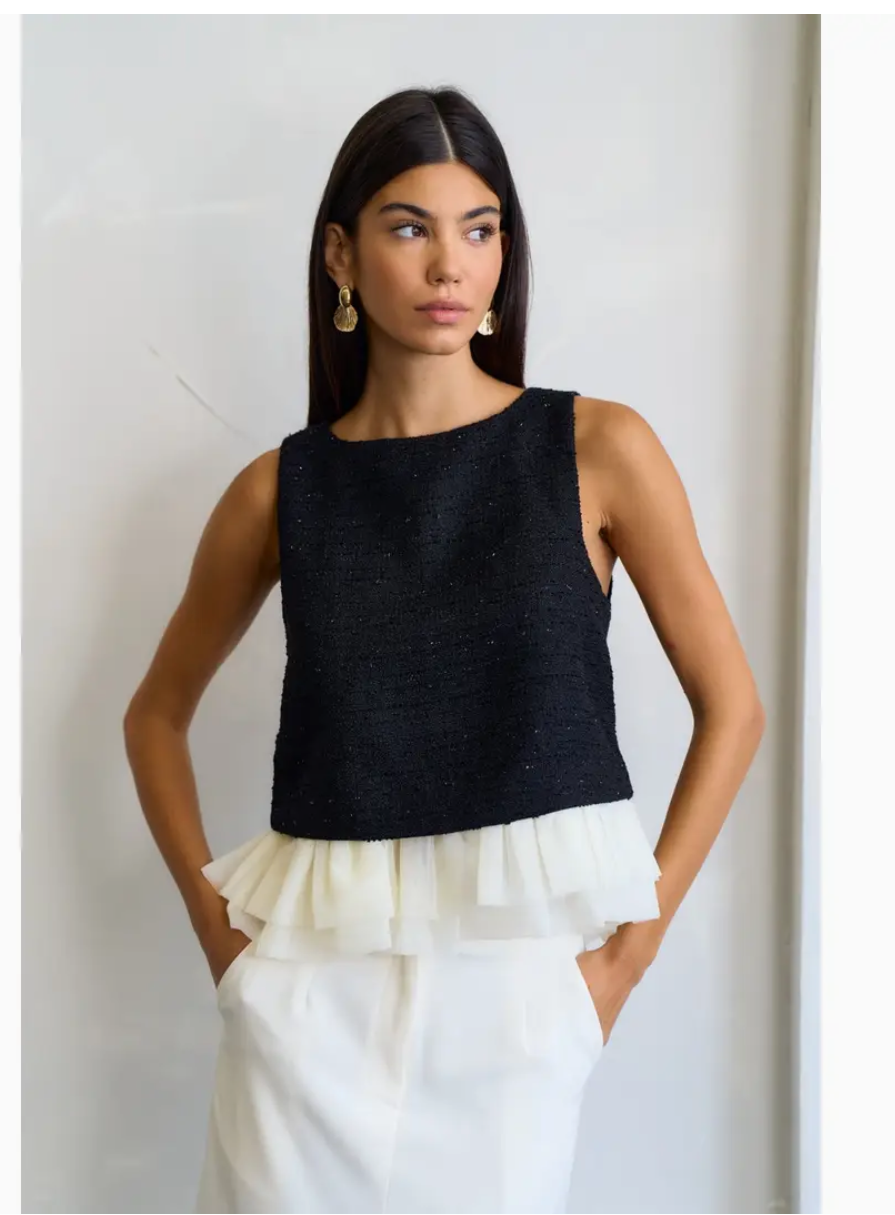 Black Glitter/Ruffle Tank