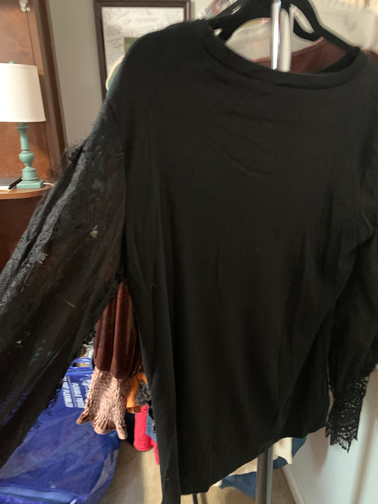 Black Lace Bishop Sleeve Top