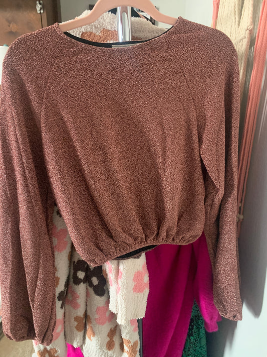 Rose Gold Long Sleeve Crop Top