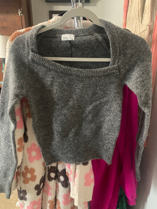 Heather Grey Asymmetrical Neck Sweater