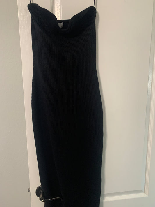 Honey Mango Ribbed Black Dress