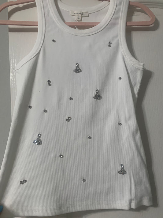White Jewel Beaded Tank Top