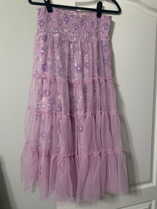 Lilac Floral Print Mesh Skirt
