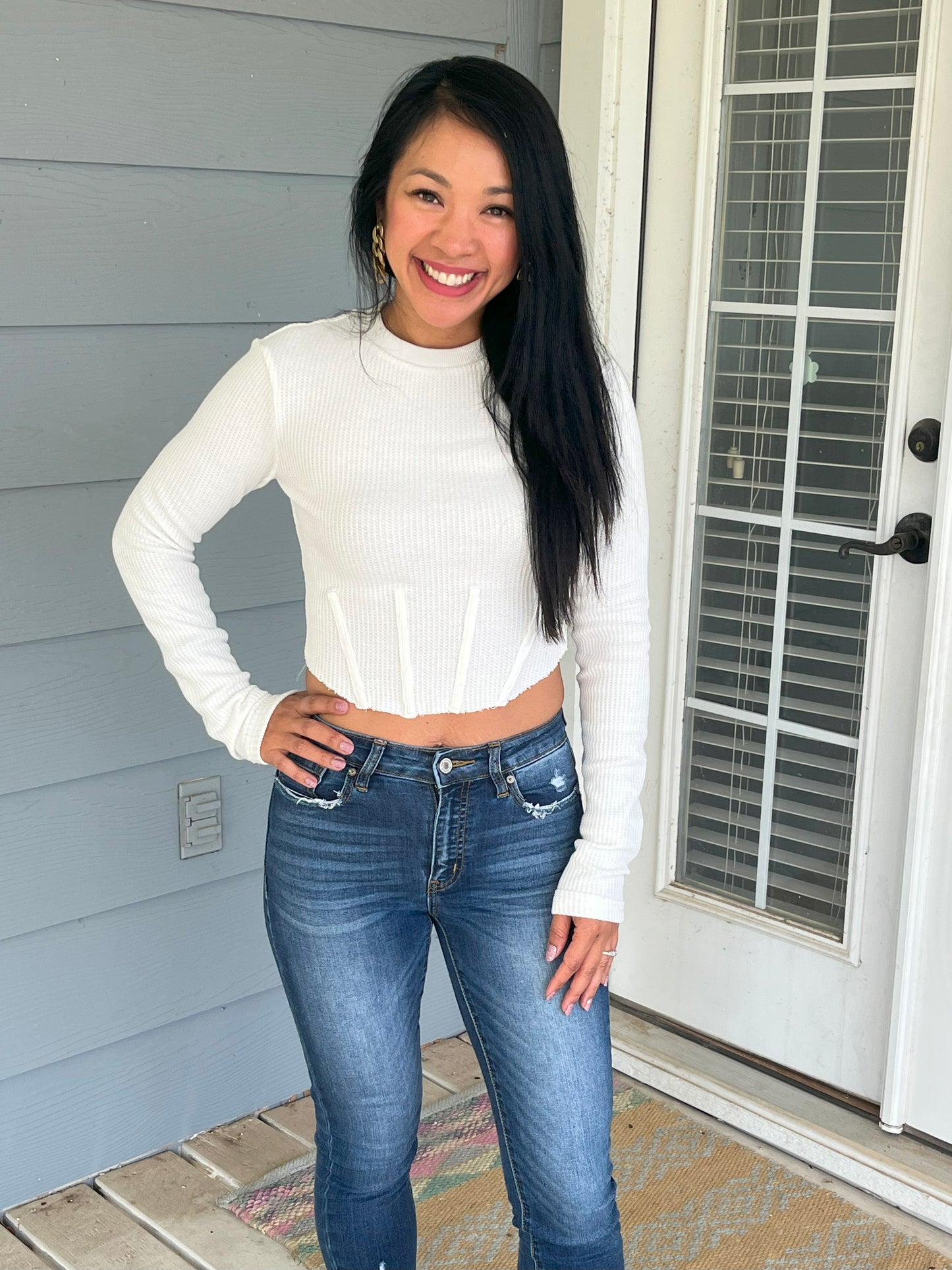 Loucia White Ribbed Crop