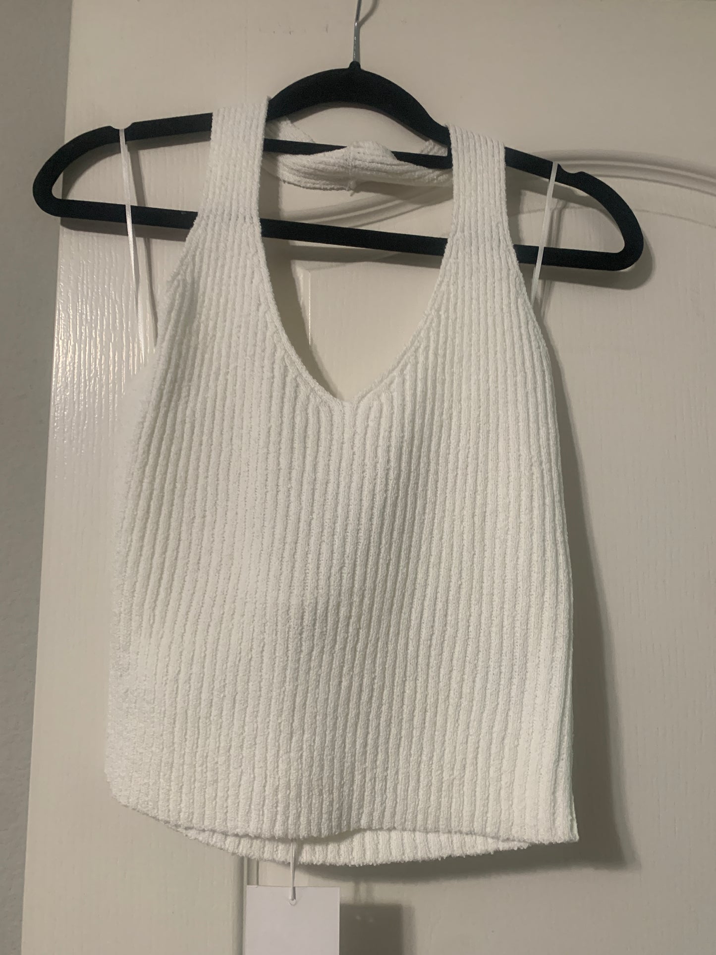 White Sweater Ribbed Halter Top