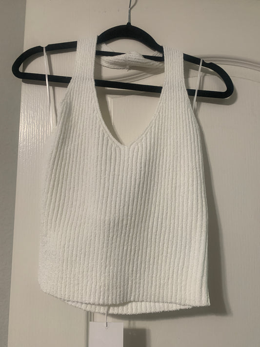 White Sweater Ribbed Halter Top
