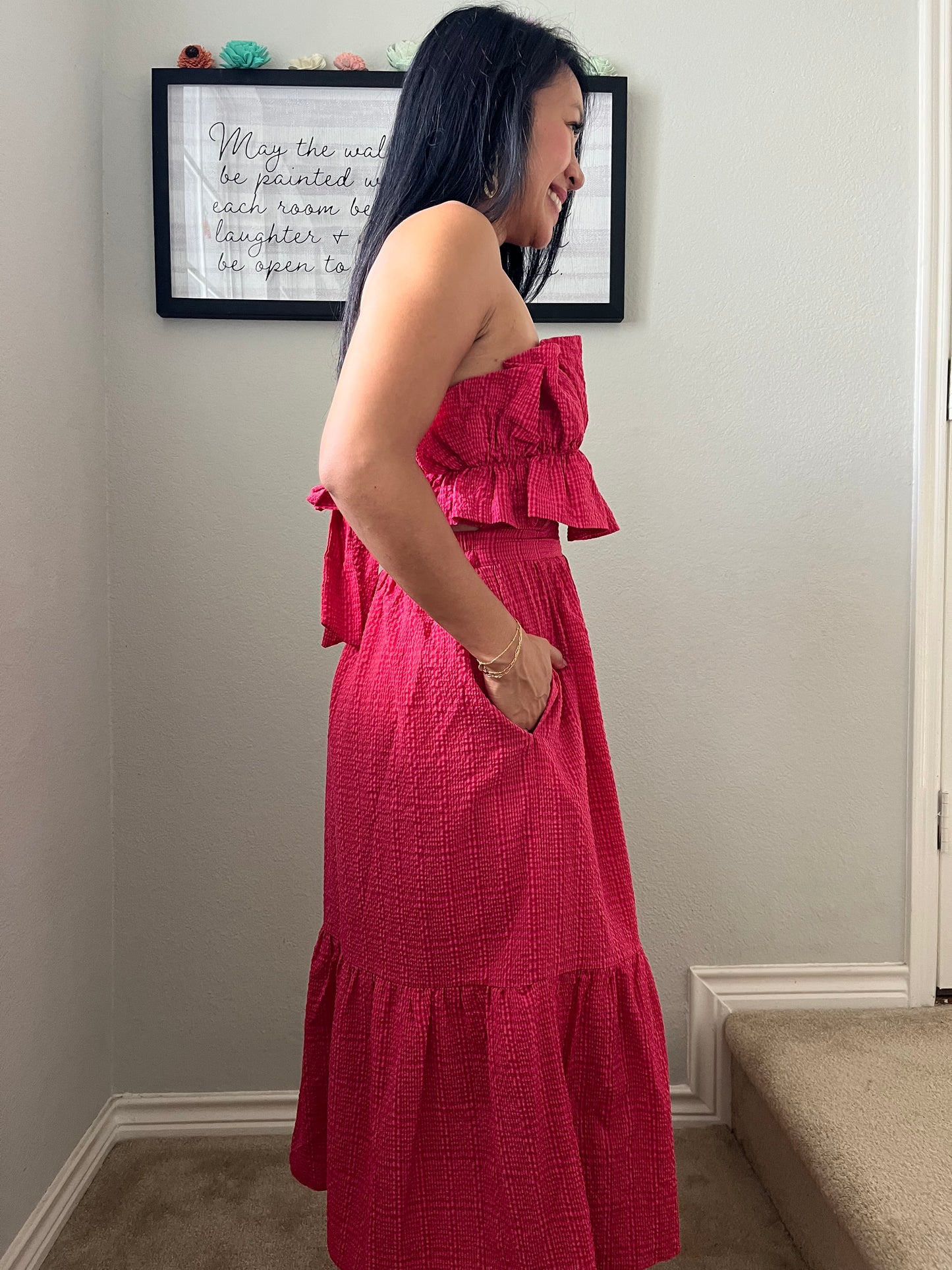 Davi & Dani Ruffled Smocked Dress (red)