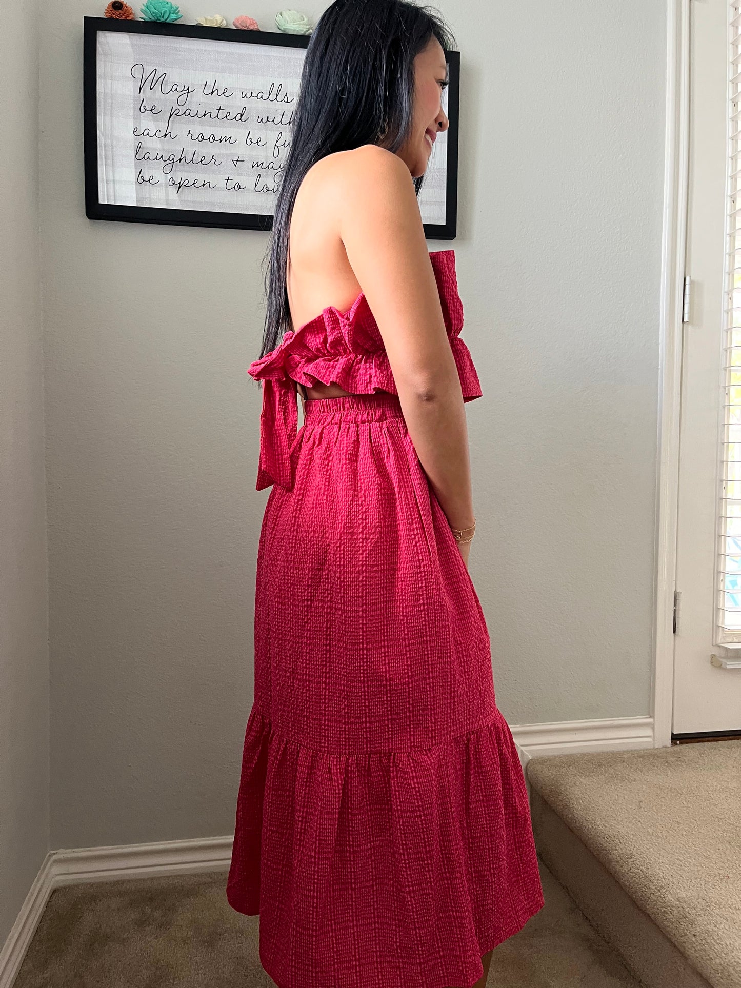 Davi & Dani Ruffled Smocked Dress (red)