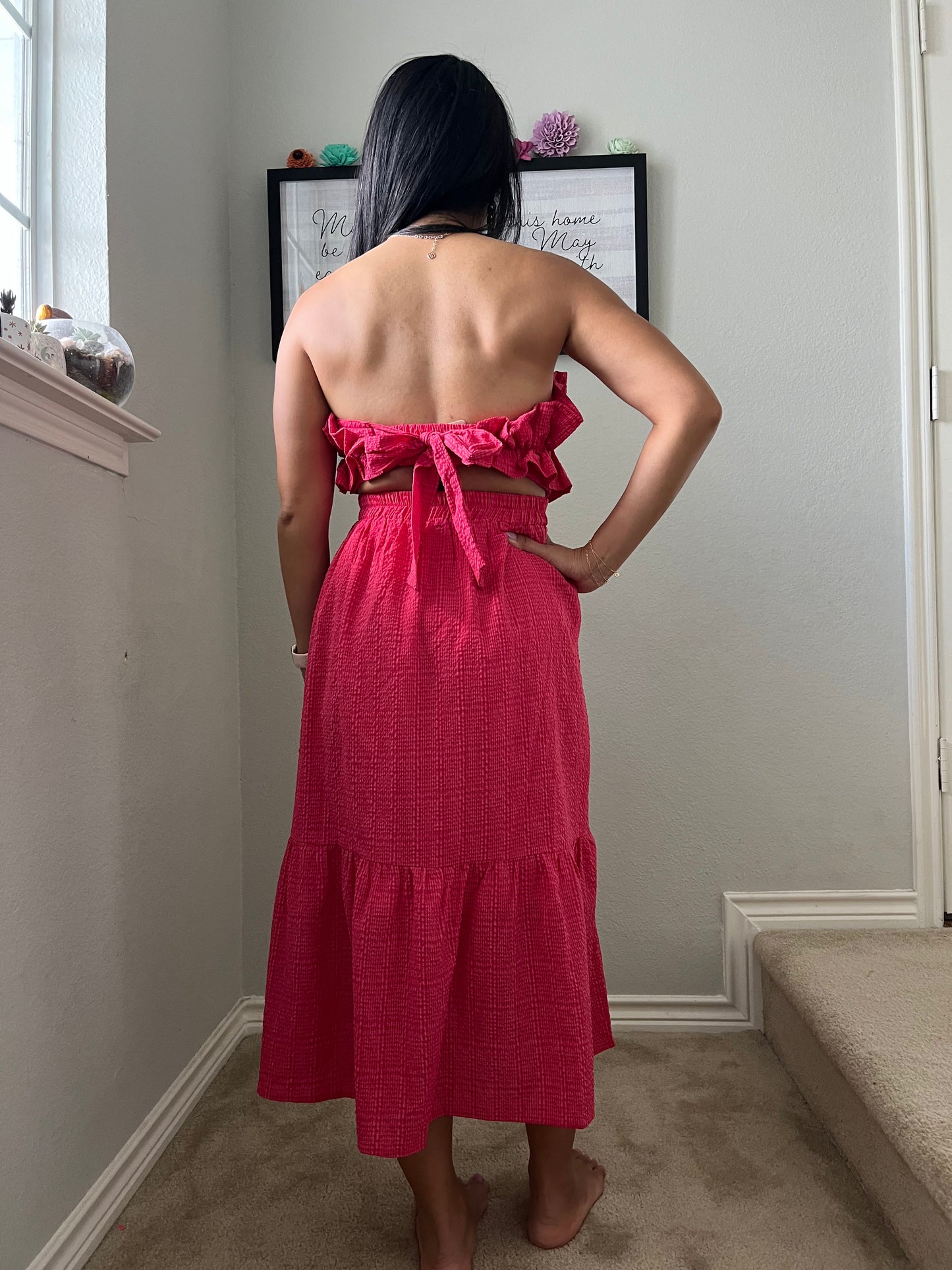 Davi & Dani Ruffled Smocked Dress (red)