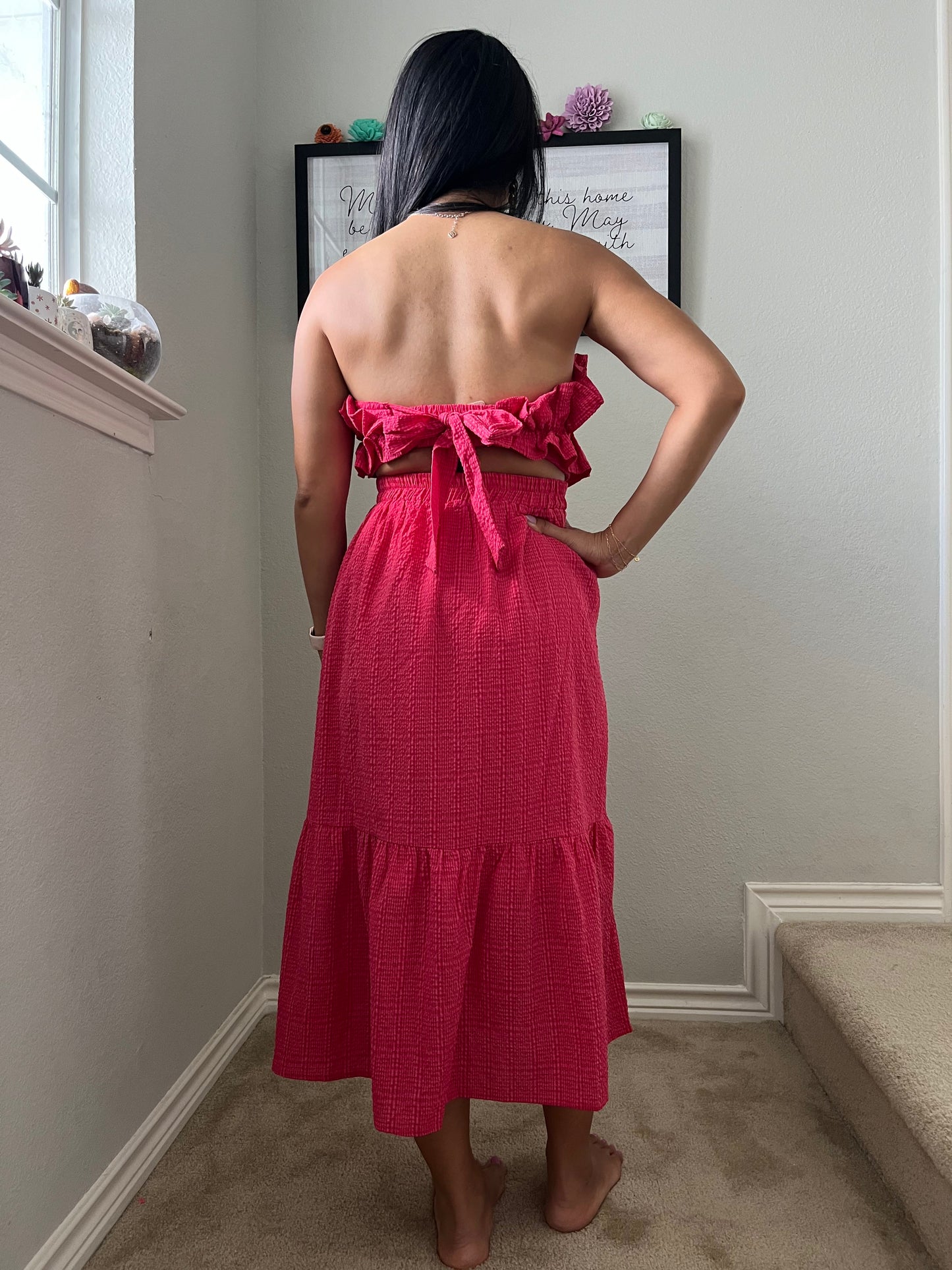 Davi & Dani Ruffled Smocked Dress (red)