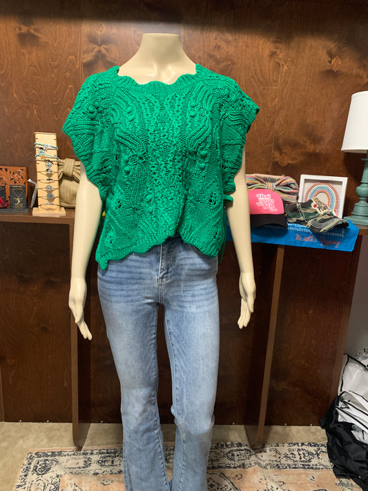 Green Sleeveless Sweater with Side Tie
