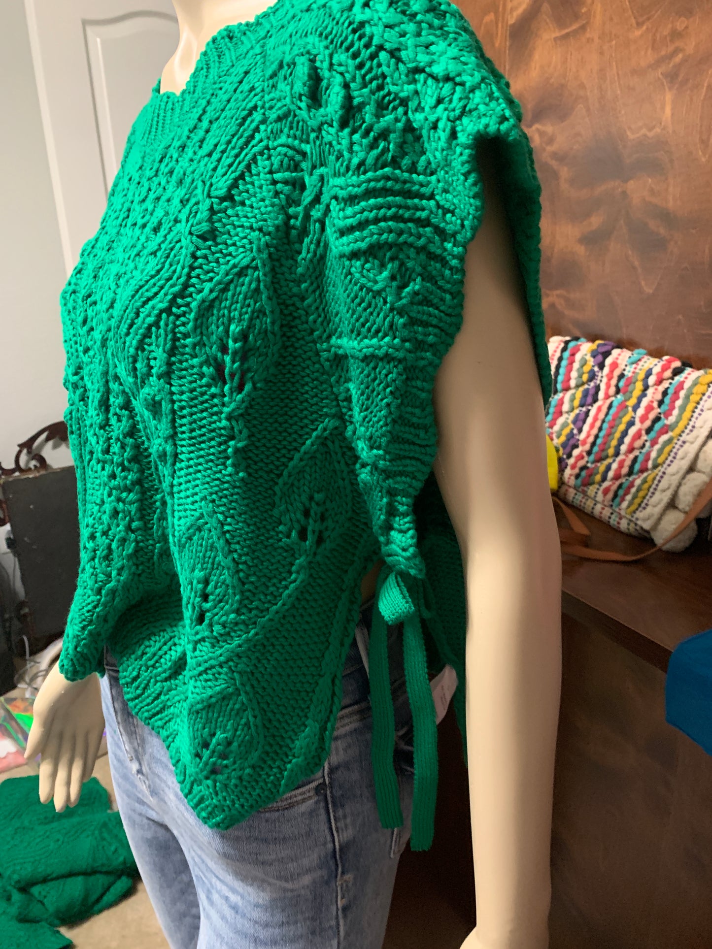 Green Sleeveless Sweater with Side Tie