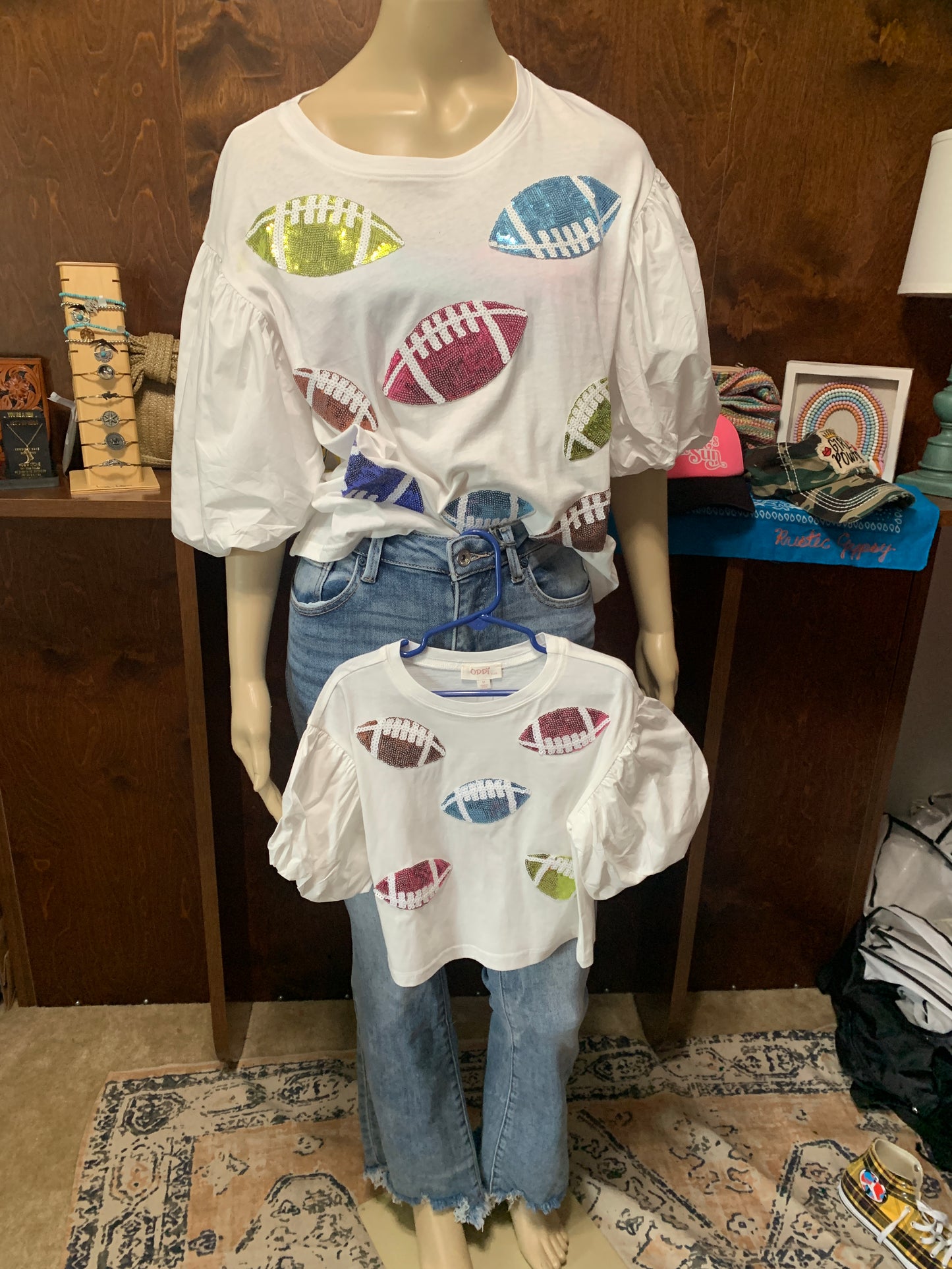 Kids White Sequin Football T