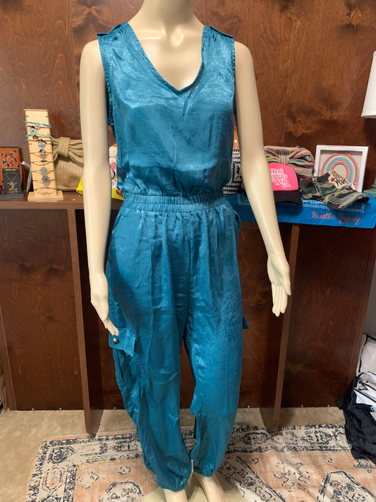 Teal Cargo Jumpsuit