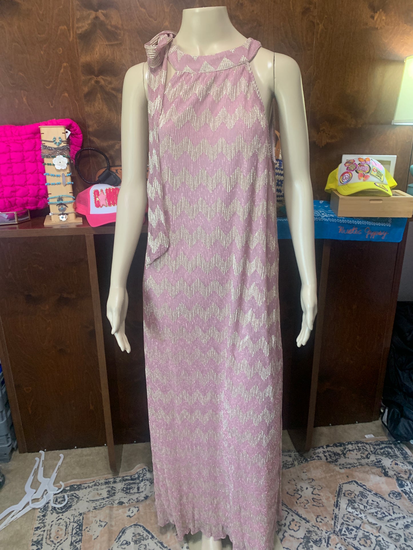 Blush Neck Tie Maxi Dress