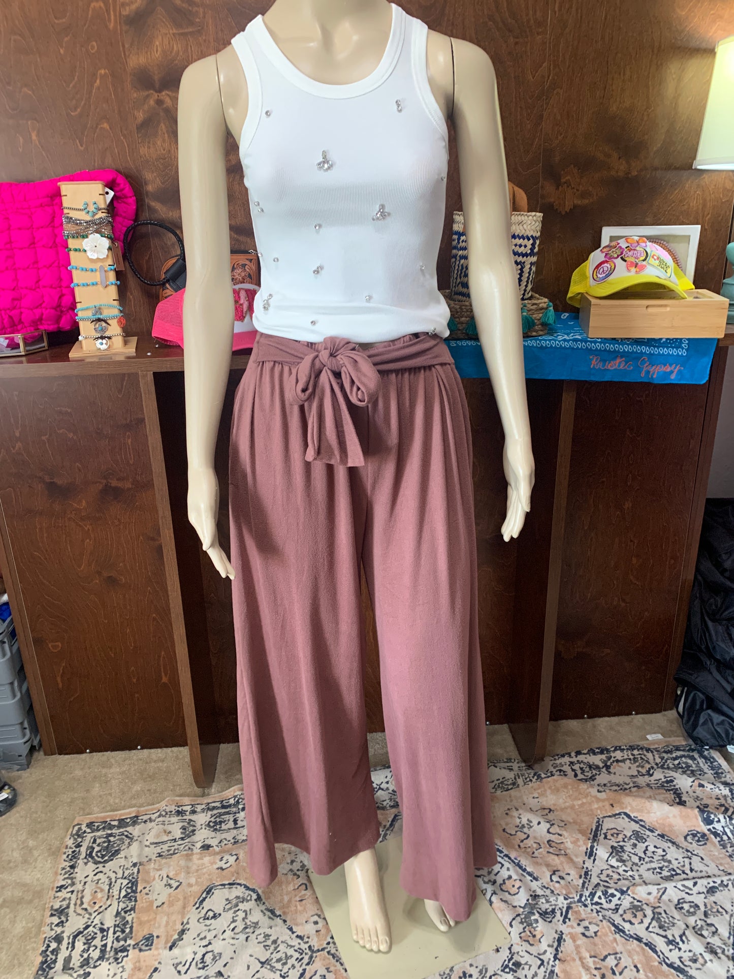 Mauve Tie Front Comfy Pants