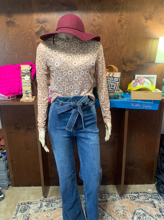 Retro Brown Flower Mesh Top
