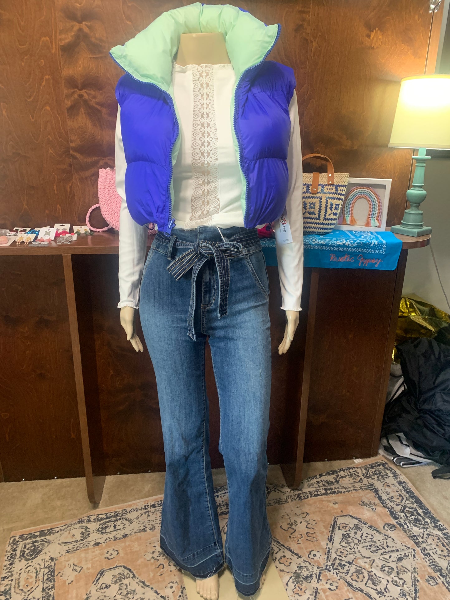 Royal/Aqua Crop Puffer Vest