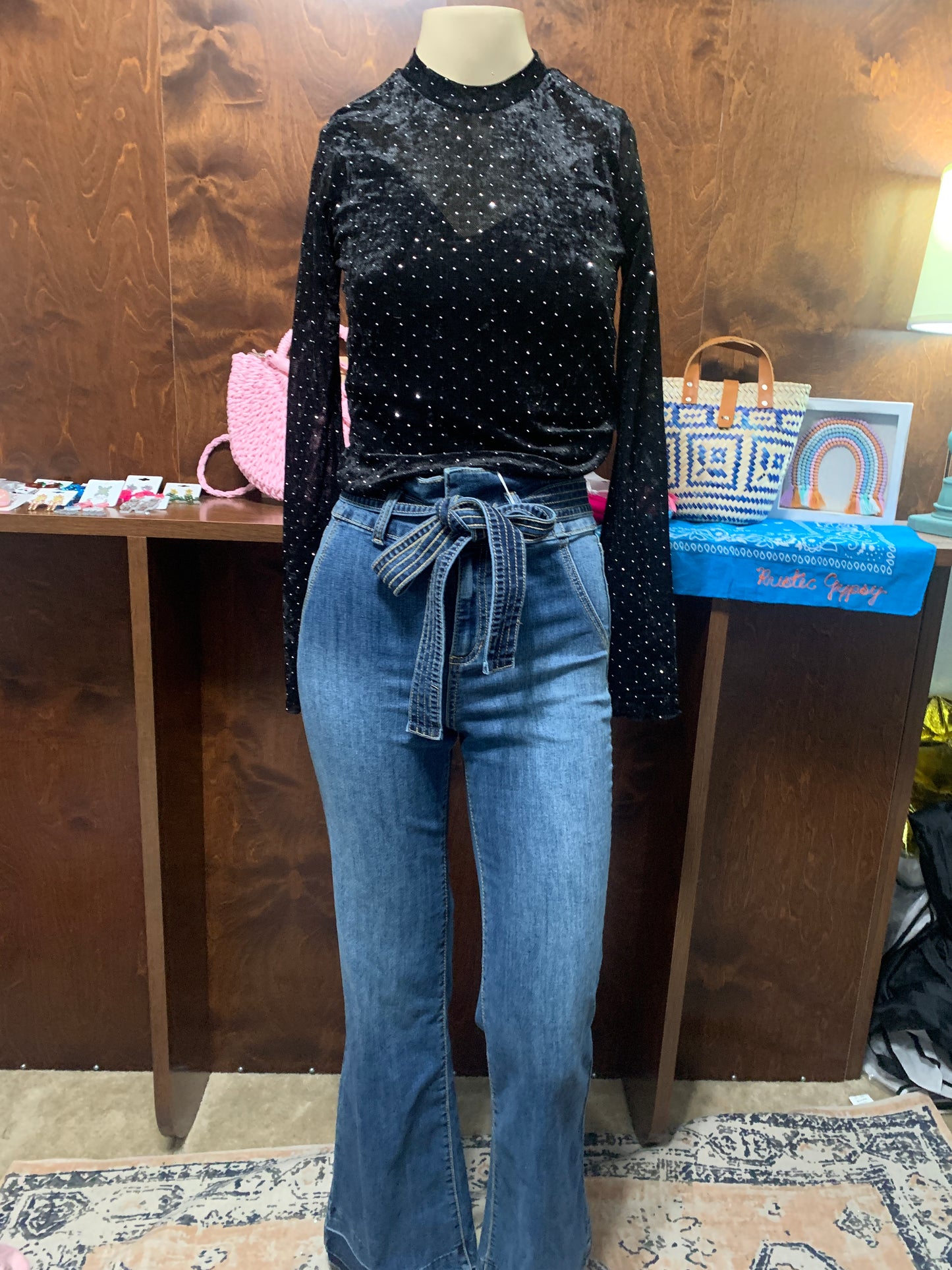 Black Velvet Rhinestone Top