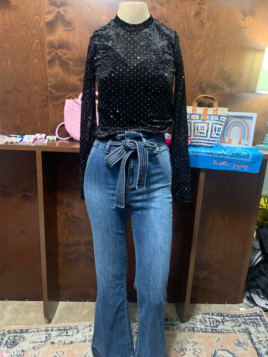 Black Velvet Rhinestone Top