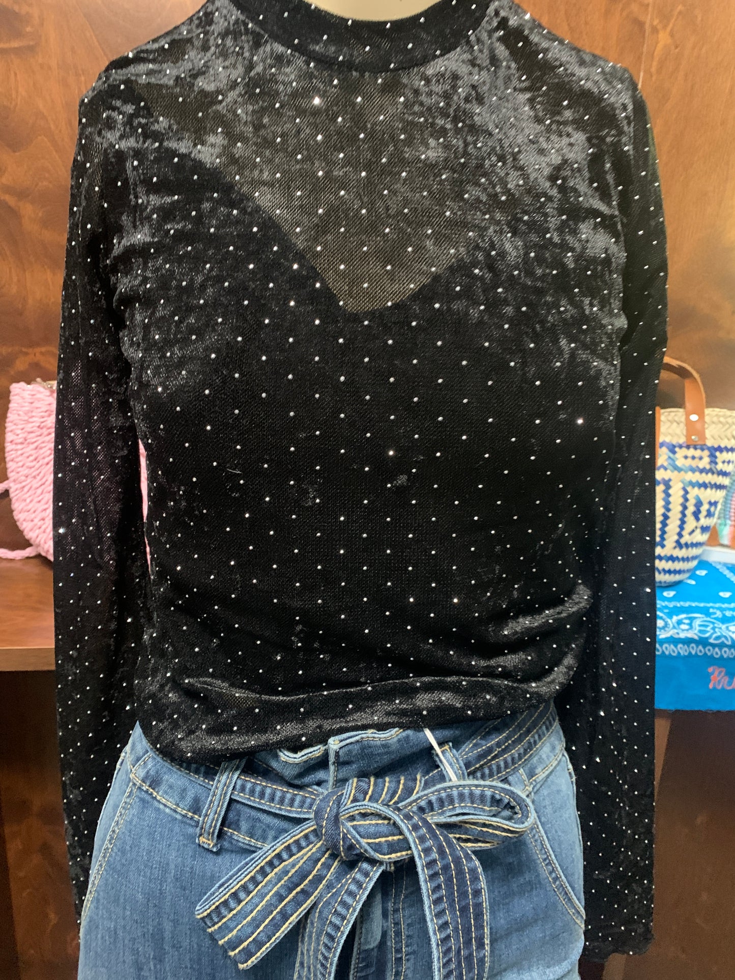 Black Velvet Rhinestone Top