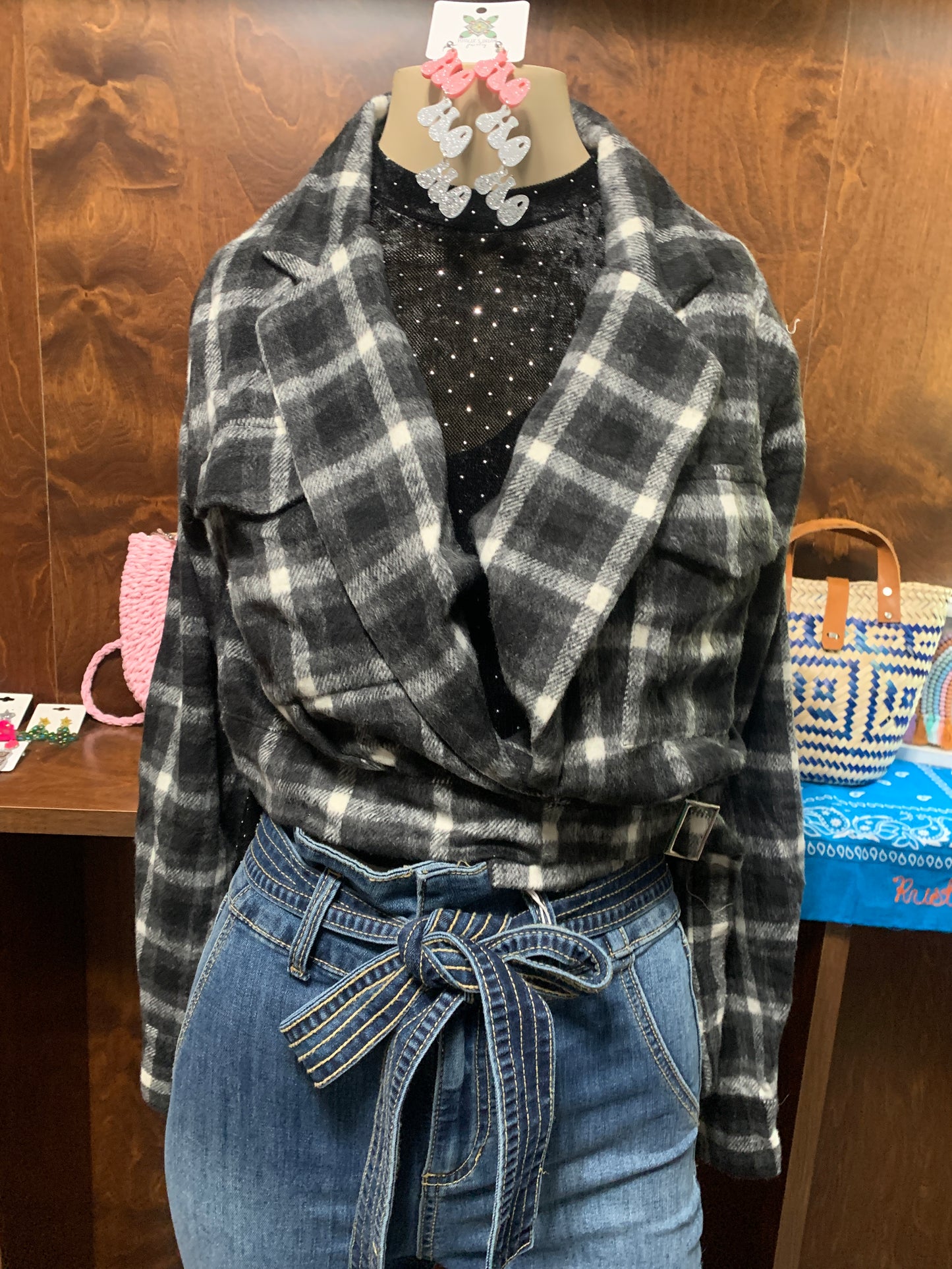 Black Plaid Cropped Jacket